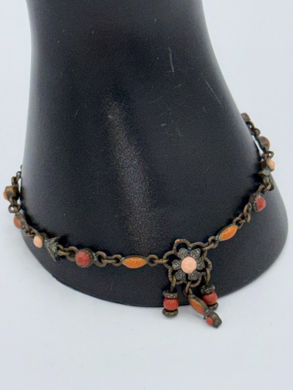 Avon Floral Charm Bracelet – Bronze Tone Beaded Vintage Style